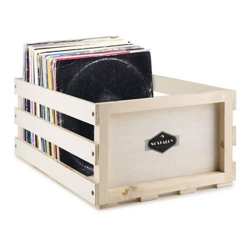 KIRIGEN Portaoggetti per dischi in vinile Cassetta portaoggetti in legno Scatola portaoggetti per dischi fino a 80 dischi e LP marrone scuro 